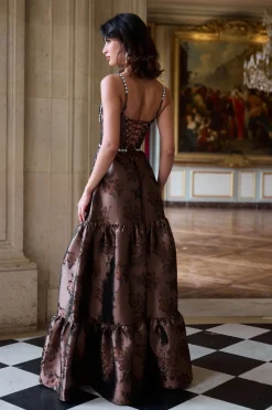 The Lucetta Dress in Cocoa Baroque Floral