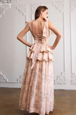 The Maile Dress in Peach Tapestry