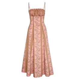 The Maisie Dress in Rust Dandelion Floral Stripe