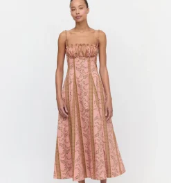 The Maisie Dress in Rust Dandelion Floral Stripe