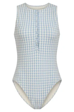 The Malibu One Piece Crinkle in Sky Gingham