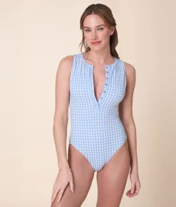 The Malibu One Piece Crinkle in Sky Gingham