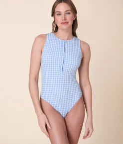 The Malibu One Piece Crinkle in Sky Gingham