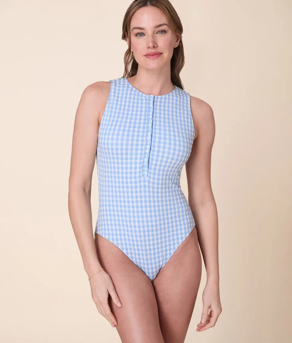 The Malibu One Piece Crinkle in Sky Gingham