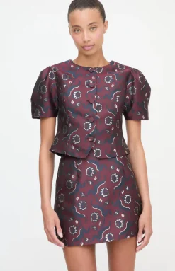 The Mallorie Top in Burgundy Baroque Jacquard