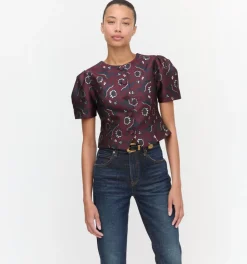 The Mallorie Top in Burgundy Baroque Jacquard