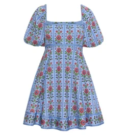 The Matilda Mini Dress in Blue Floral Block Stripe