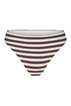 The Midi High-Cut Bikini Bottom In Espresso Even Stripes