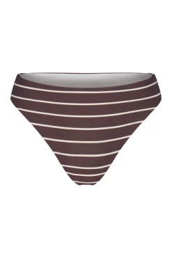 The Midi High-Cut Bikini Bottom In Espresso Odd Stripes