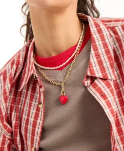 The Mini Puffy Heart Necklace in Red