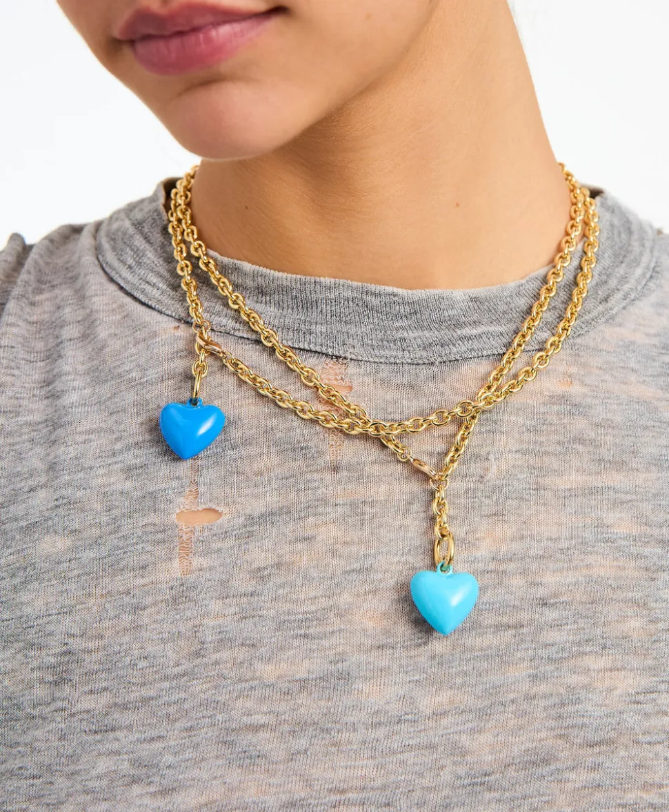 The Mini Puffy Heart Necklace in Turquoise