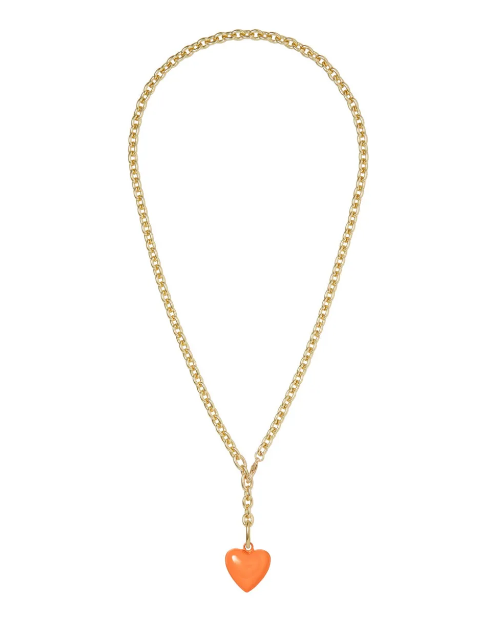 The Mini Puffy Heart Necklace in Orange