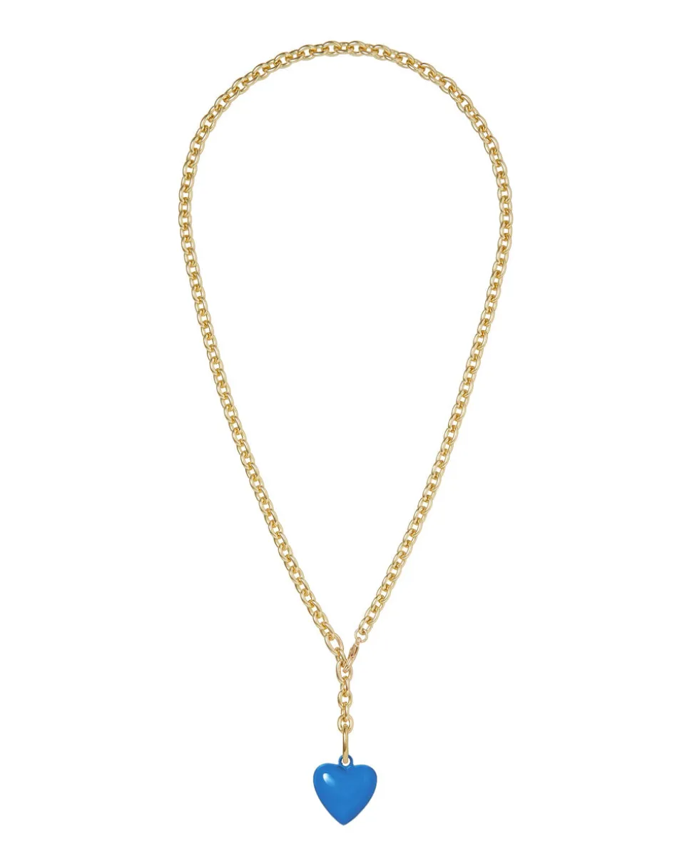 The Mini Puffy Heart Necklace in Blue