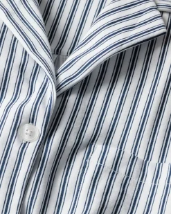 The Olivia Wide Leg Pima Pajama Set in Navy French Ticking