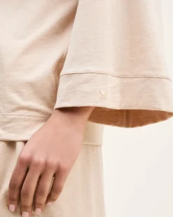 The Olivia Wide Leg Pima Pajama Set in Camel