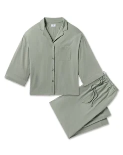 The Olivia Wide Leg Pima Pajama Set in Sage
