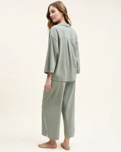 The Olivia Wide Leg Pima Pajama Set in Sage