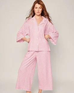 The Olivia Wide Leg Pima Pajama Set in Antique Red Ticking