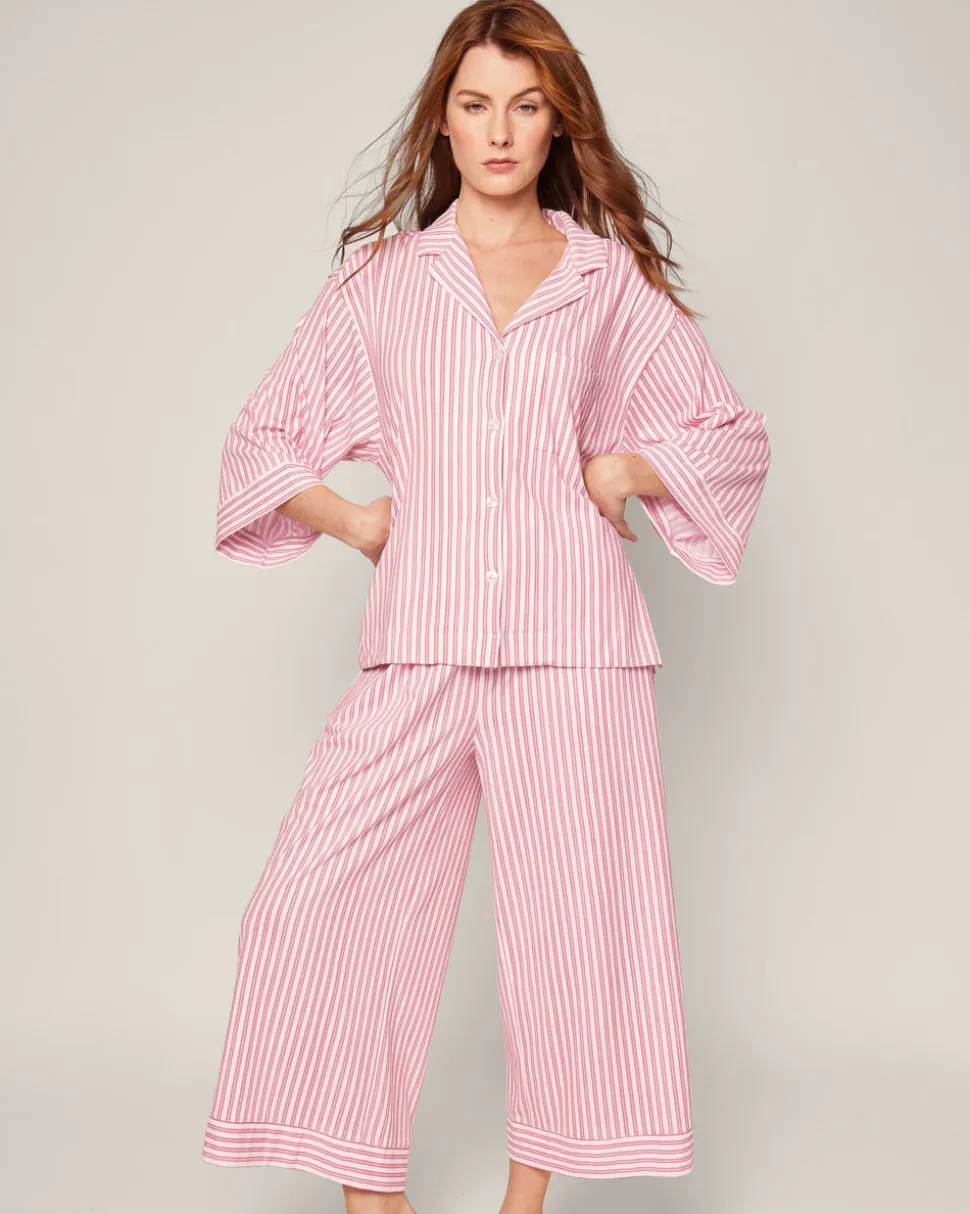 The Olivia Wide Leg Pima Pajama Set in Antique Red Ticking