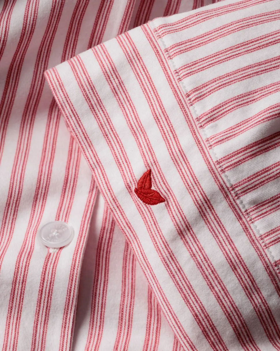 The Olivia Wide Leg Pima Pajama Set in Antique Red Ticking