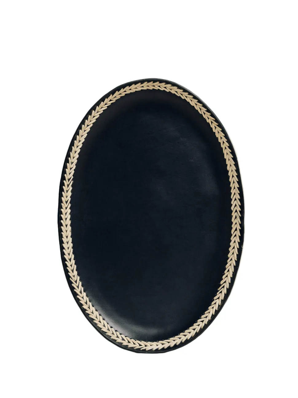 The Oval Tray in Black Iraca Lace Trim