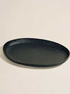 The Oval Tray in Black Leather Lace Trim