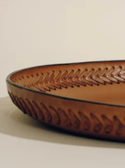 The Oval Tray in Cognac Leather Lace Trim