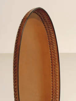 The Oval Tray in Cognac Leather Lace Trim