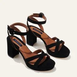 The Platform Sandal in Black Suede