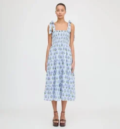 The Ribbon Ellie Nap Dress in Blue Block Print