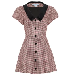 The Samantha Dress in Burgundy Holmes Houndstooth