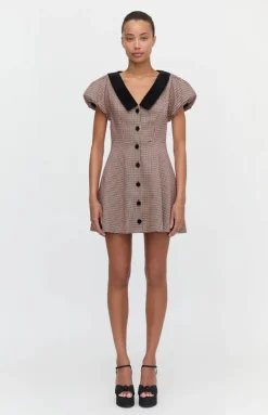 The Samantha Dress in Burgundy Holmes Houndstooth