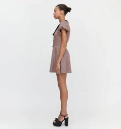 The Samantha Dress in Burgundy Holmes Houndstooth