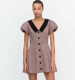 The Samantha Dress in Burgundy Holmes Houndstooth