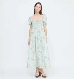 The Scarlett Nap Dress - Aqua Calico Trellis
