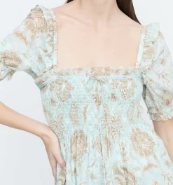 The Scarlett Nap Dress - Aqua Calico Trellis