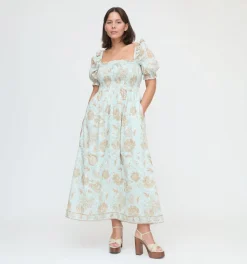 The Scarlett Nap Dress - Aqua Calico Trellis