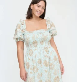 The Scarlett Nap Dress - Aqua Calico Trellis