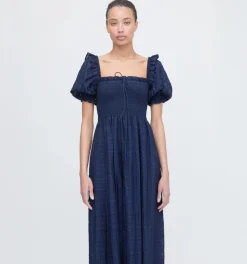 The Scarlett Nap Dress in Navy Sheer Plaid