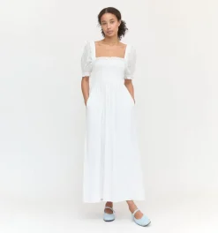 The Scarlett Nap Dress in White Linear Swiss Dot