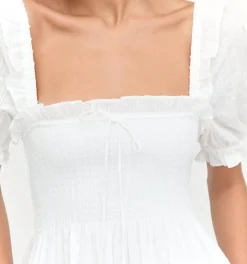 The Scarlett Nap Dress in White Linear Swiss Dot