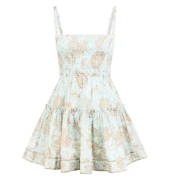The Seraphina Mini Nap Dress - Aqua Calico Trellis