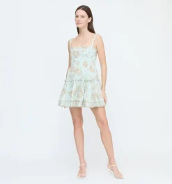 The Seraphina Mini Nap Dress - Aqua Calico Trellis