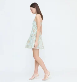 The Seraphina Mini Nap Dress - Aqua Calico Trellis