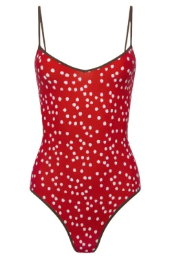 The Shea One Piece in Red Ikat Dot