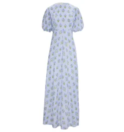 The Short Sleeve Nadia Dress in Blue Block Print