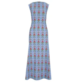 The Sloane Dress in Blue Floral Block Stripe Jersey