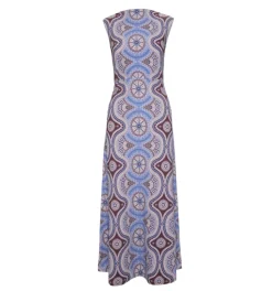 The Sloane Dress in Brown Cobalt Medallion