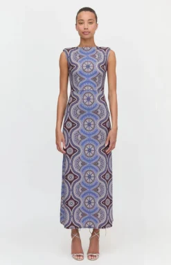 The Sloane Dress in Brown Cobalt Medallion