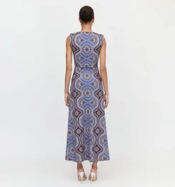 The Sloane Dress in Brown Cobalt Medallion